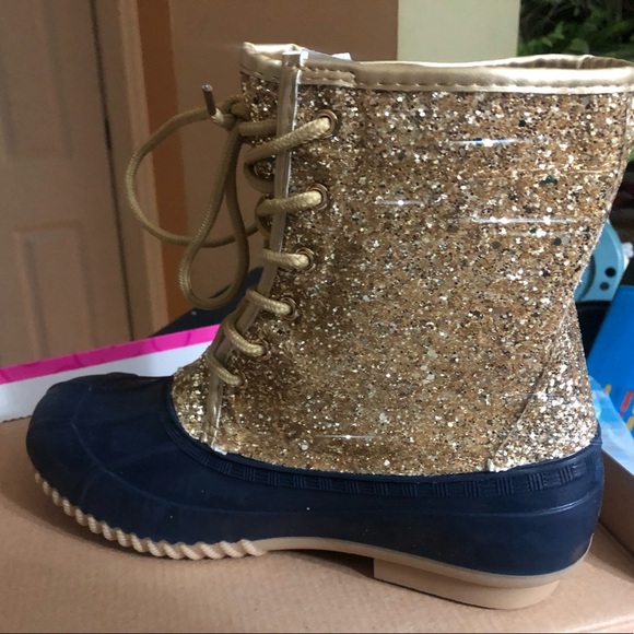 Sugar gold glitter Duck boots with blue size 8 - Picture 4 of 9